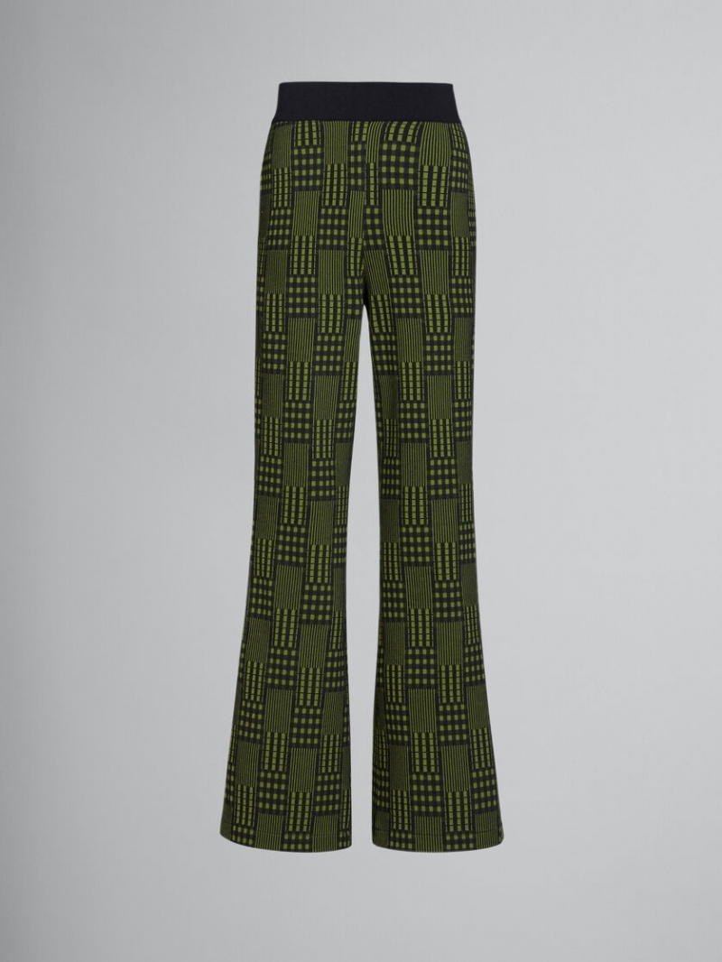 Marni Jersey Trousers With Checks And Stripes Gröna | QSEUV97863