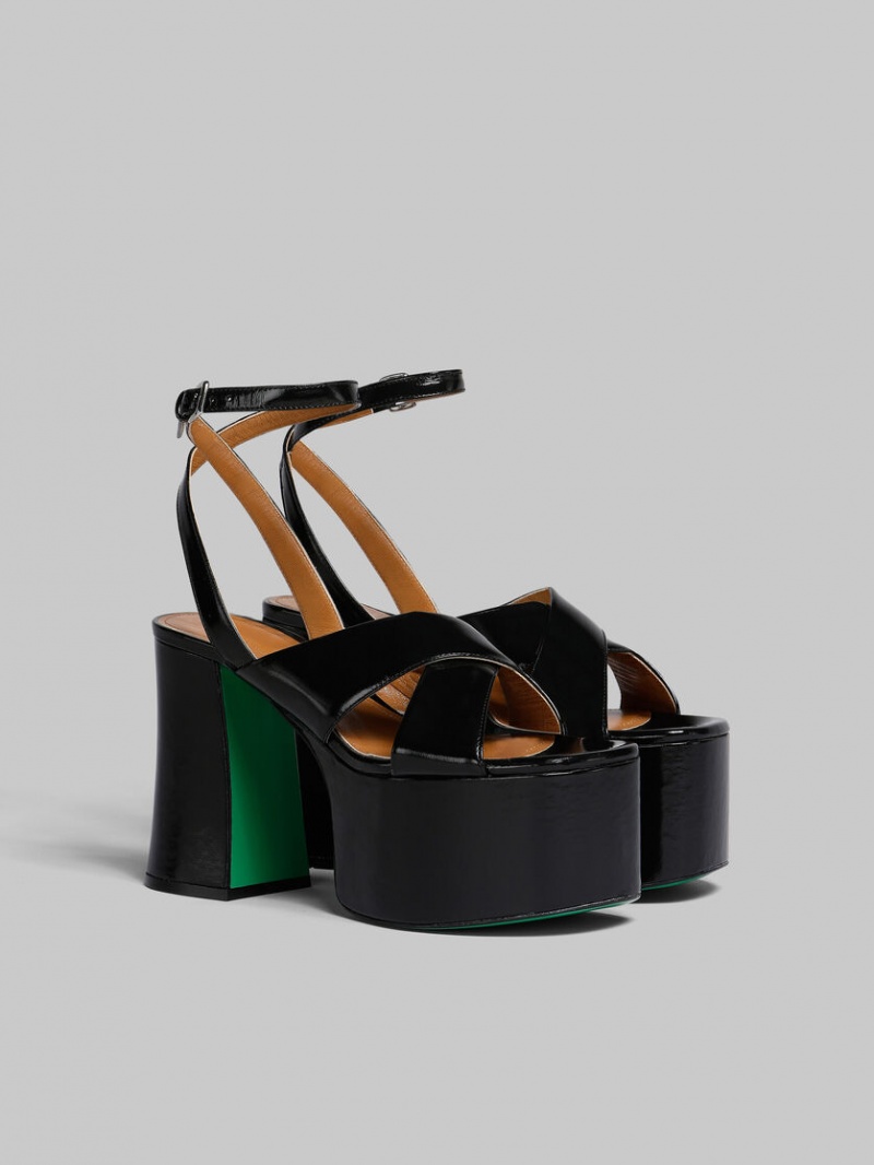 Marni Lack Läder Platform Sandal Svarta | SEQCS77934