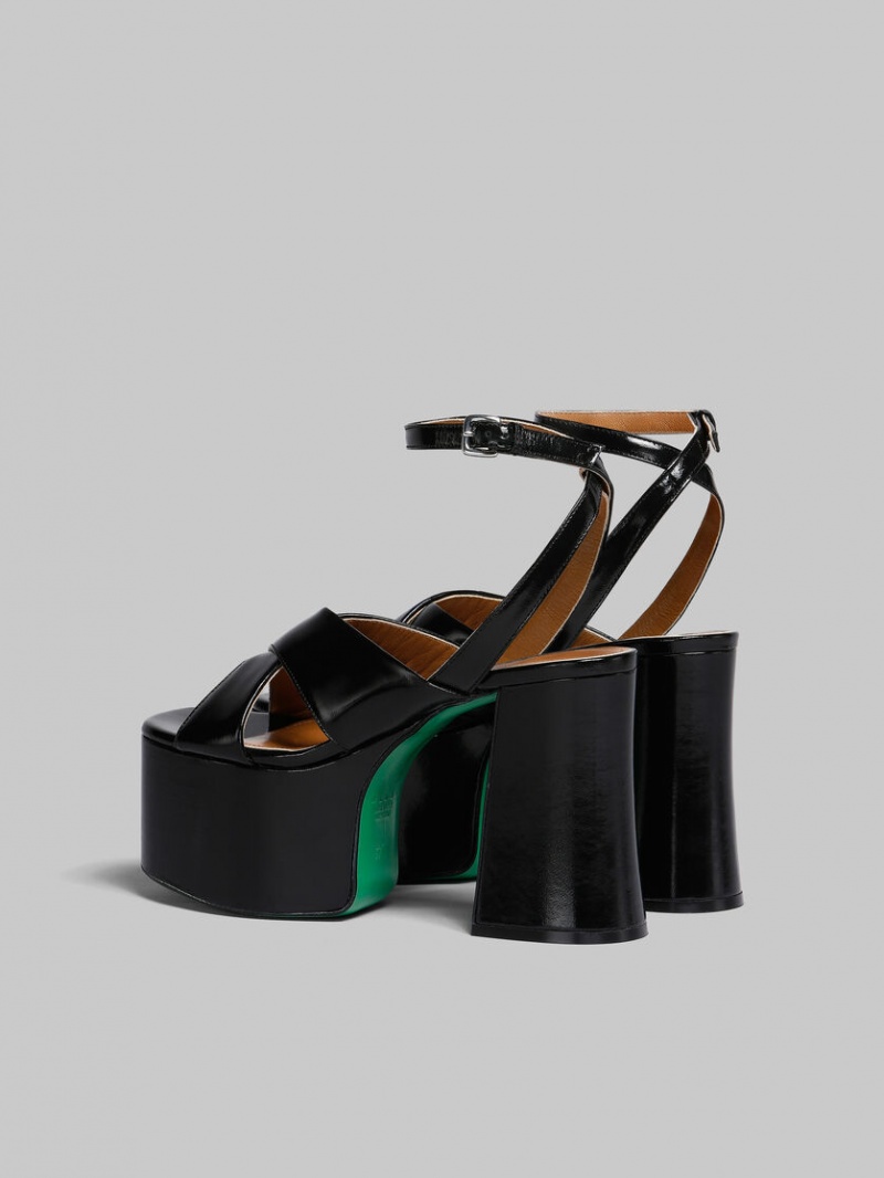 Marni Lack Läder Platform Sandal Svarta | SEQCS77934