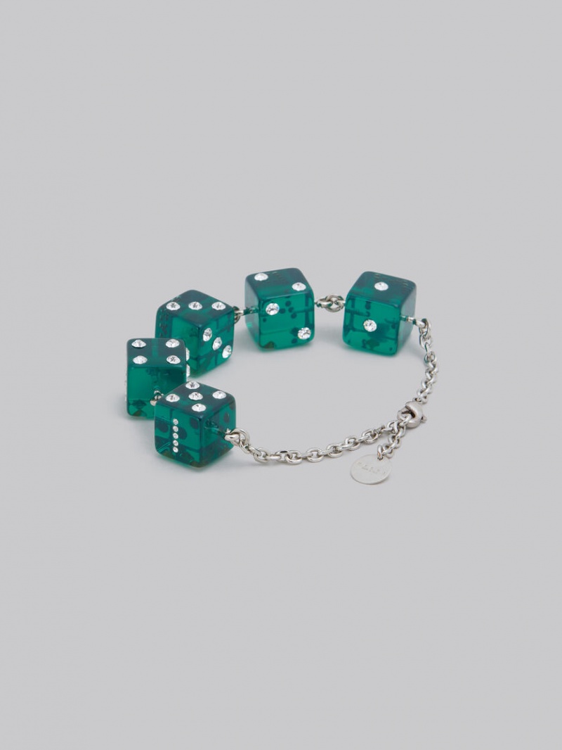 Marni Large Rhinestone Dice Charm Bracelet Gröna | LSESX65636