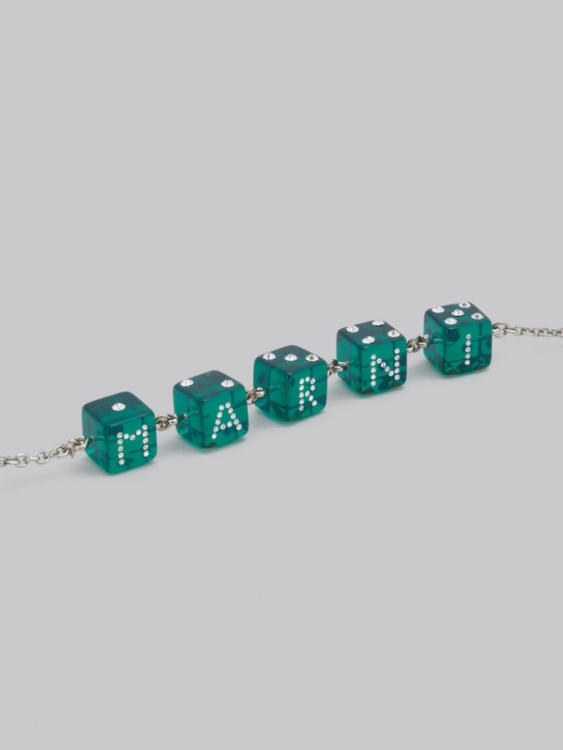 Marni Large Rhinestone Dice Charm Bracelet Gröna | LSESX65636