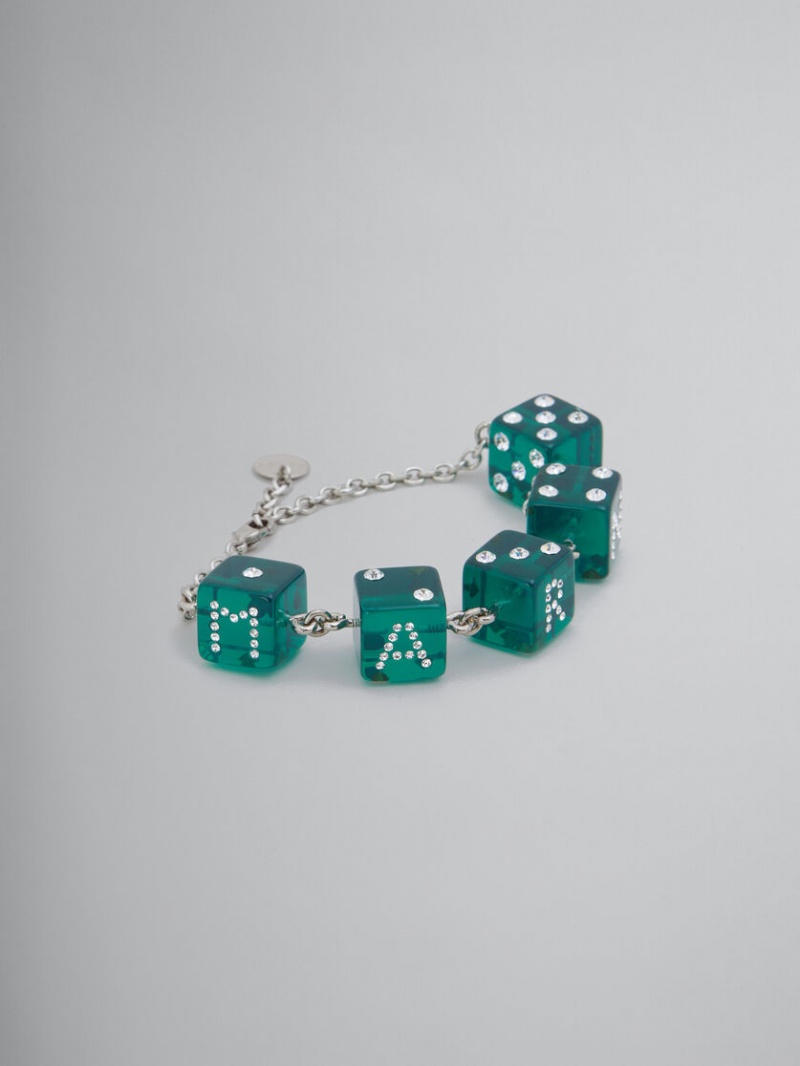 Marni Large Rhinestone Dice Charm Bracelet Gröna | LSESX65636