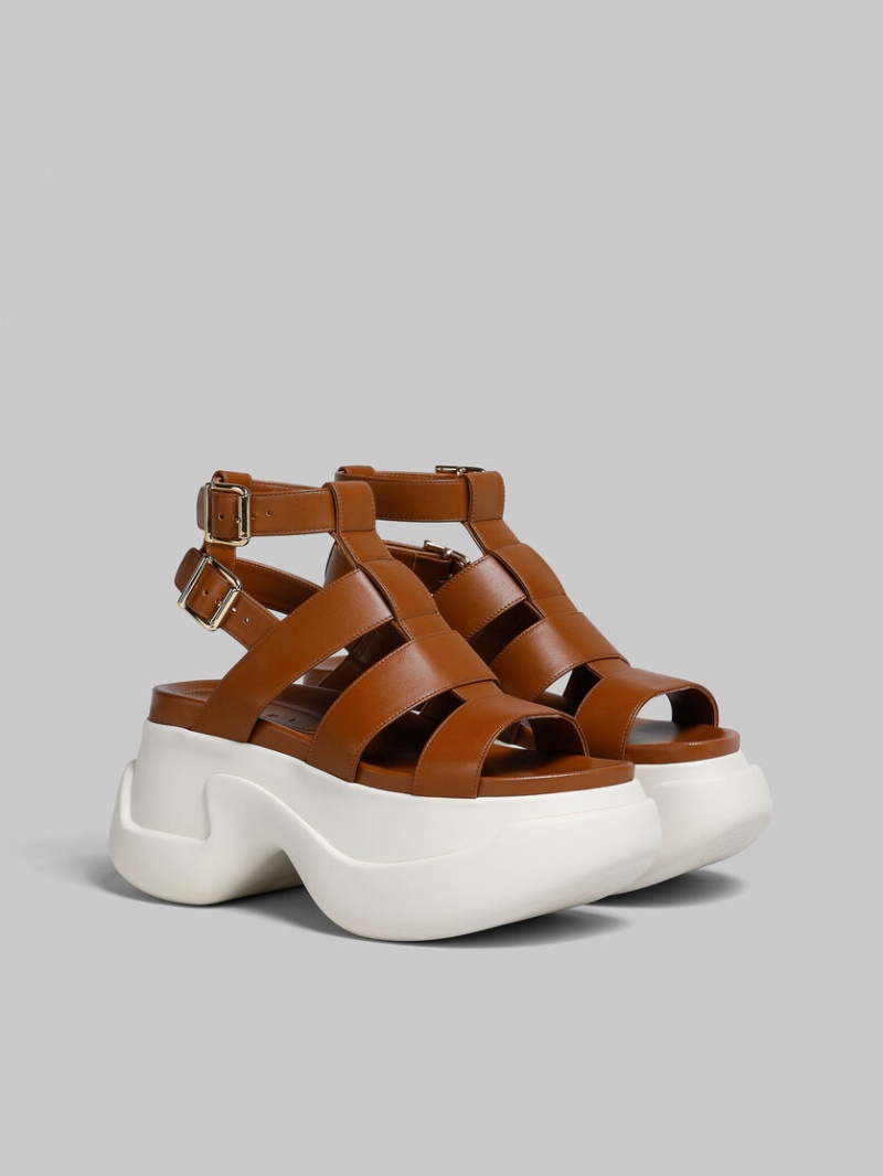 Marni Läder Aras 23 Gladiator Sandal Bruna | YSEVQ80608