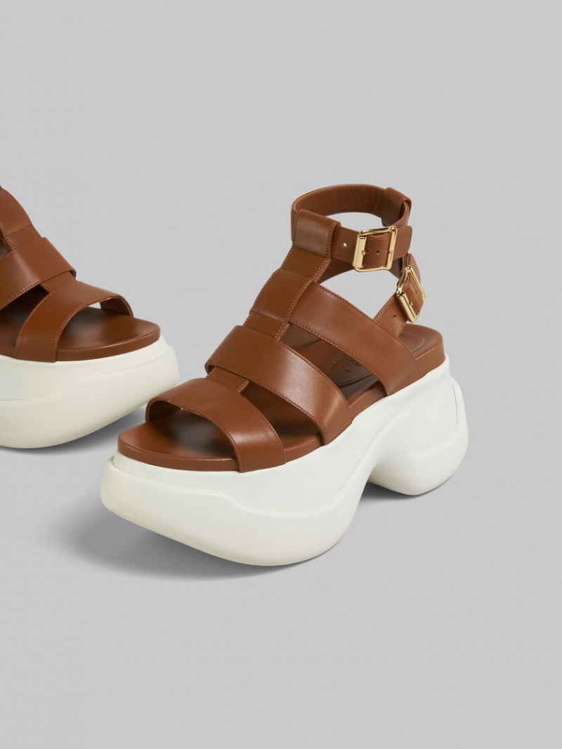 Marni Läder Aras 23 Gladiator Sandal Bruna | YSEVQ80608