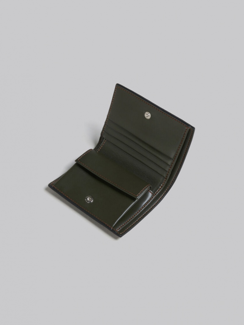 Marni Läder Bifold Card Case Olivgröna Gröna | FSEHY97482