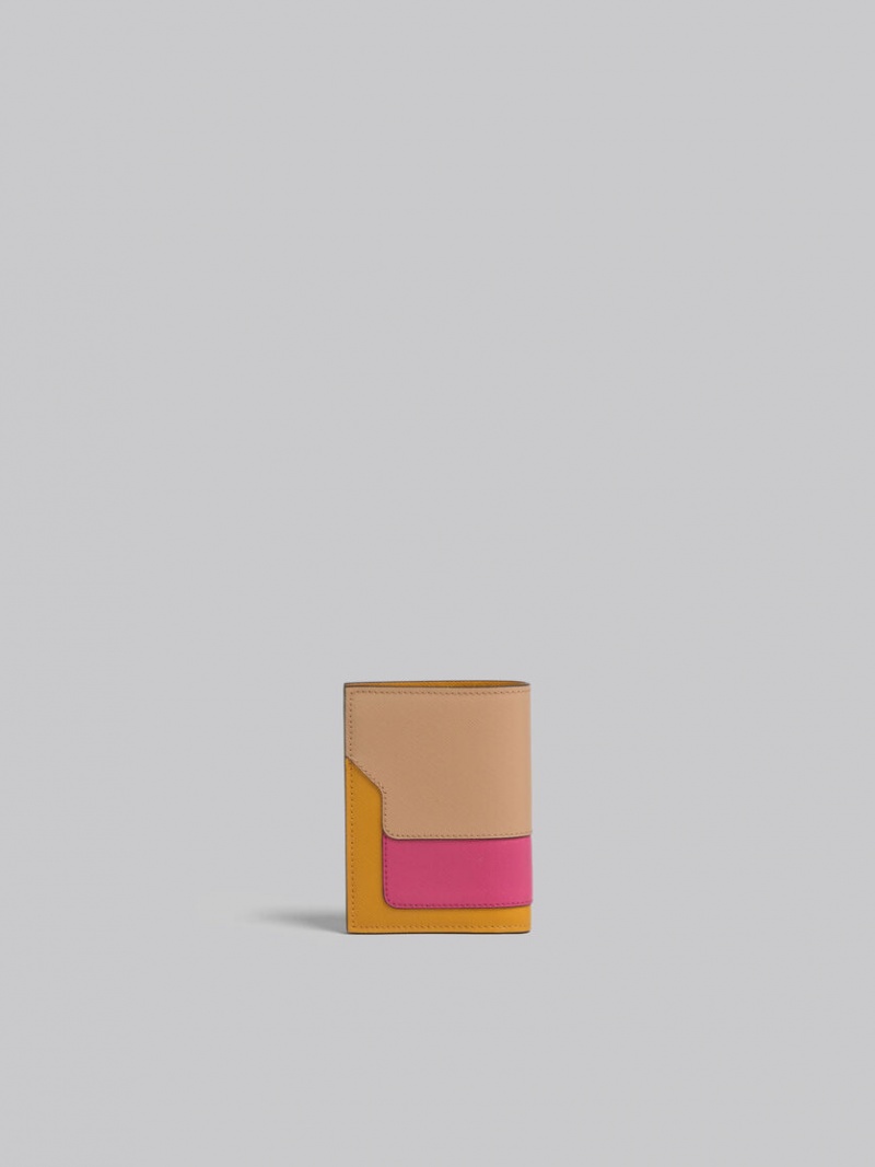 Marni Läder Bi-fold Wallet Beige Rosa Orange | MSEHR42486