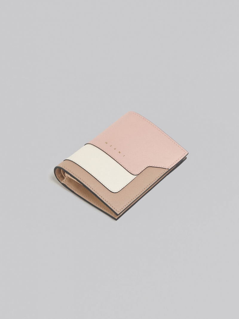 Marni Läder Bi-fold Wallet Rosa Vita Beige | PSEER22215