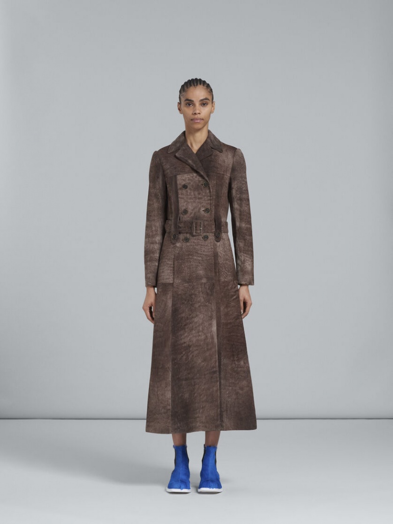 Marni Läder Coat Mörkbruna | ASEDF16110