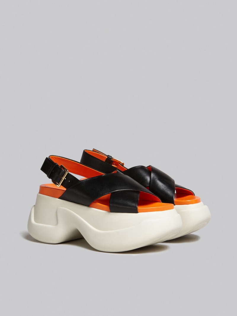 Marni Läder Criss-cross Aras 23 Sandal Svarta | QSEWA95142