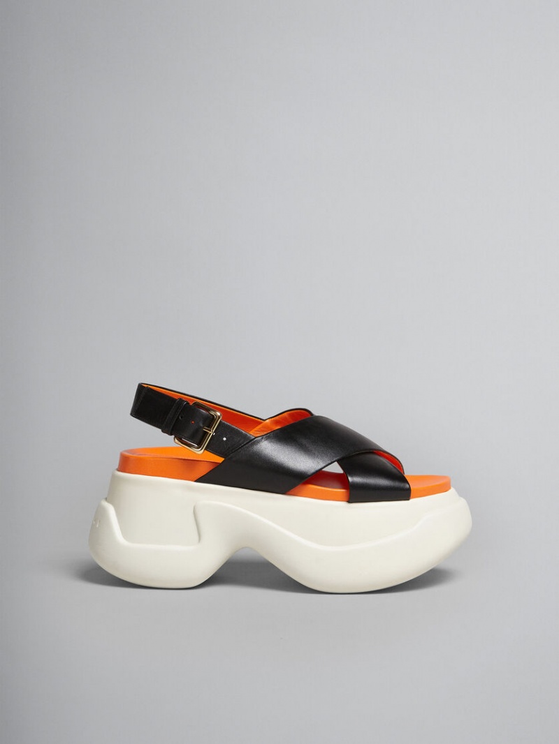 Marni Läder Criss-cross Aras 23 Sandal Svarta | QSEWA95142