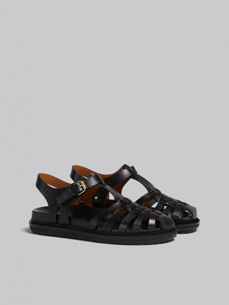 Marni Läder Fisherman's Sandal Svarta | LSETR42522