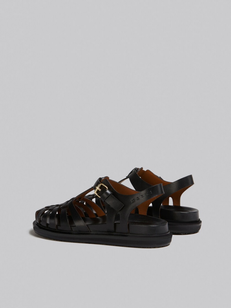 Marni Läder Fisherman's Sandal Svarta | LSETR42522