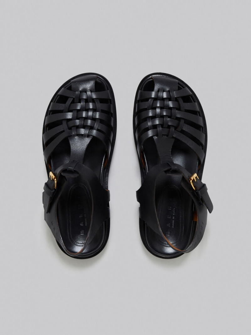 Marni Läder Fisherman's Sandal Svarta | LSETR42522