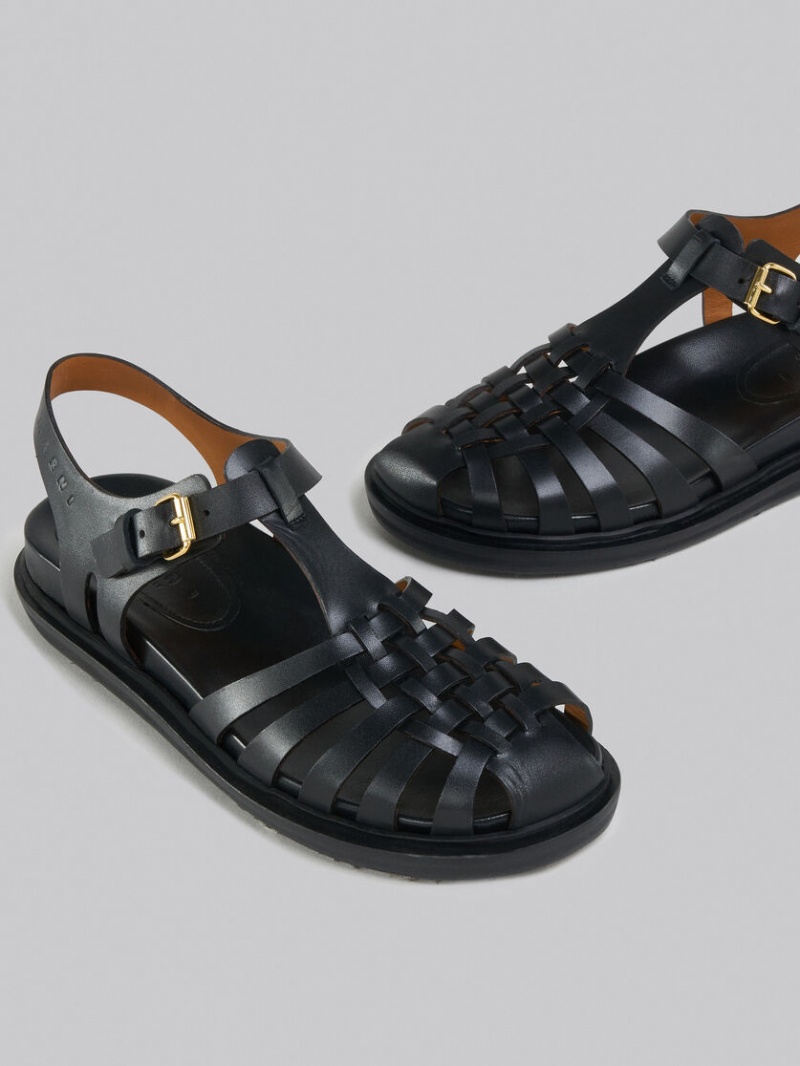 Marni Läder Fisherman's Sandal Svarta | LSETR42522