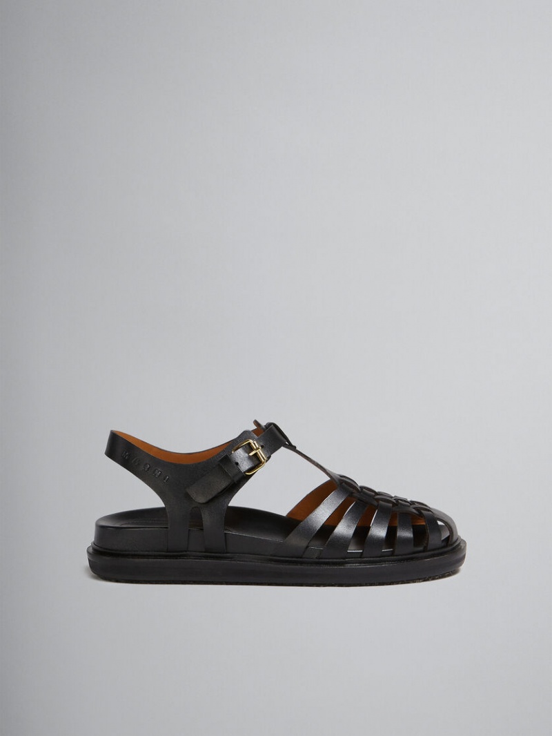 Marni Läder Fisherman\'s Sandal Svarta | LSETR42522