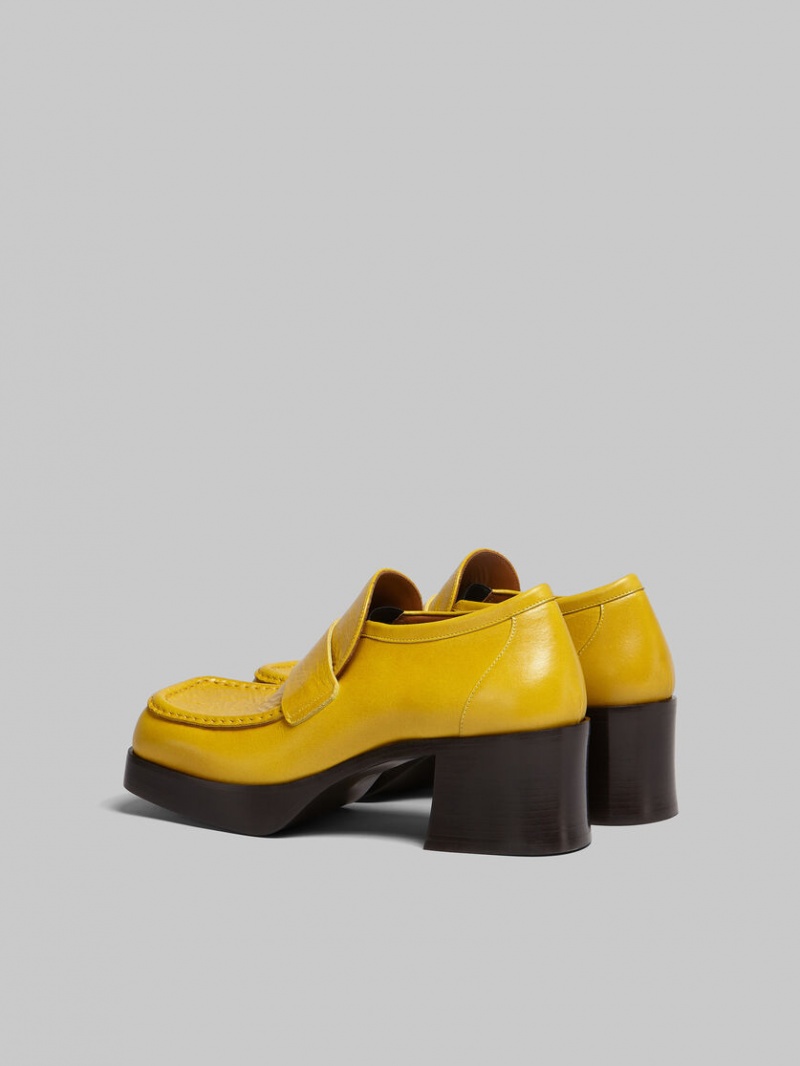 Marni Läder Klackar Loafer Gula | SEDYB23428