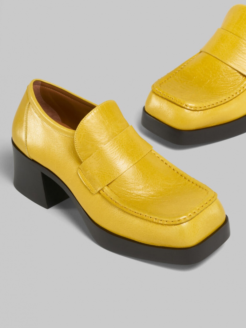 Marni Läder Klackar Loafer Gula | SEDYB23428