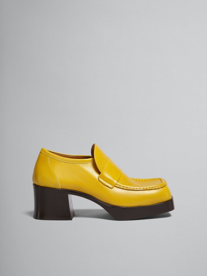 Marni Läder Klackar Loafer Gula | SEDYB23428