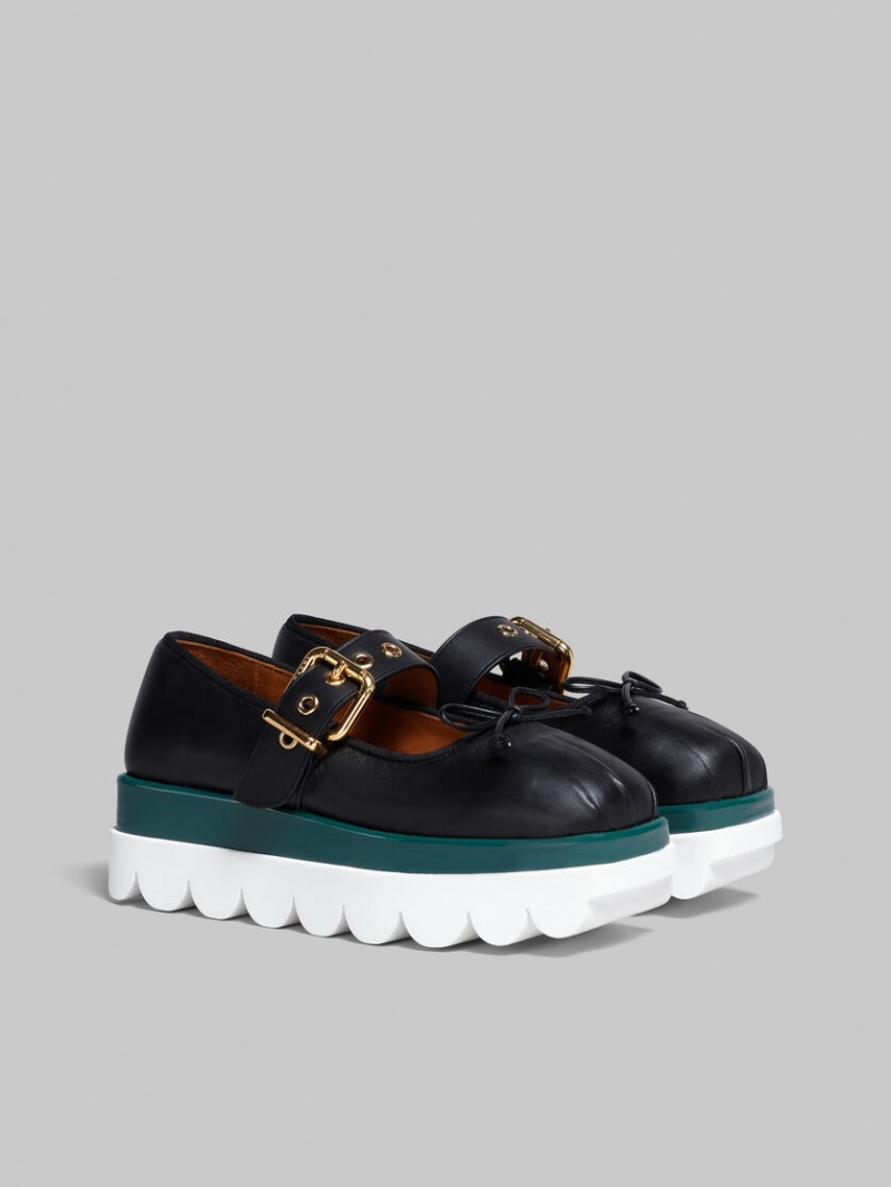 Marni Läder Mary Jane Shoe With Scalloped Sole Svarta | SEEAH44756