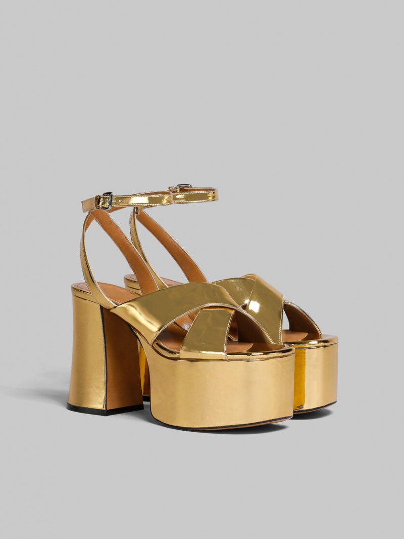 Marni Läder Platform Sandal Guld | ZSENQ27971