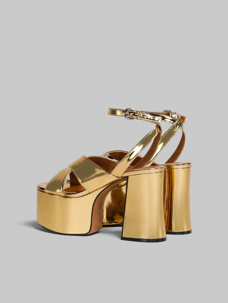 Marni Läder Platform Sandal Guld | ZSENQ27971