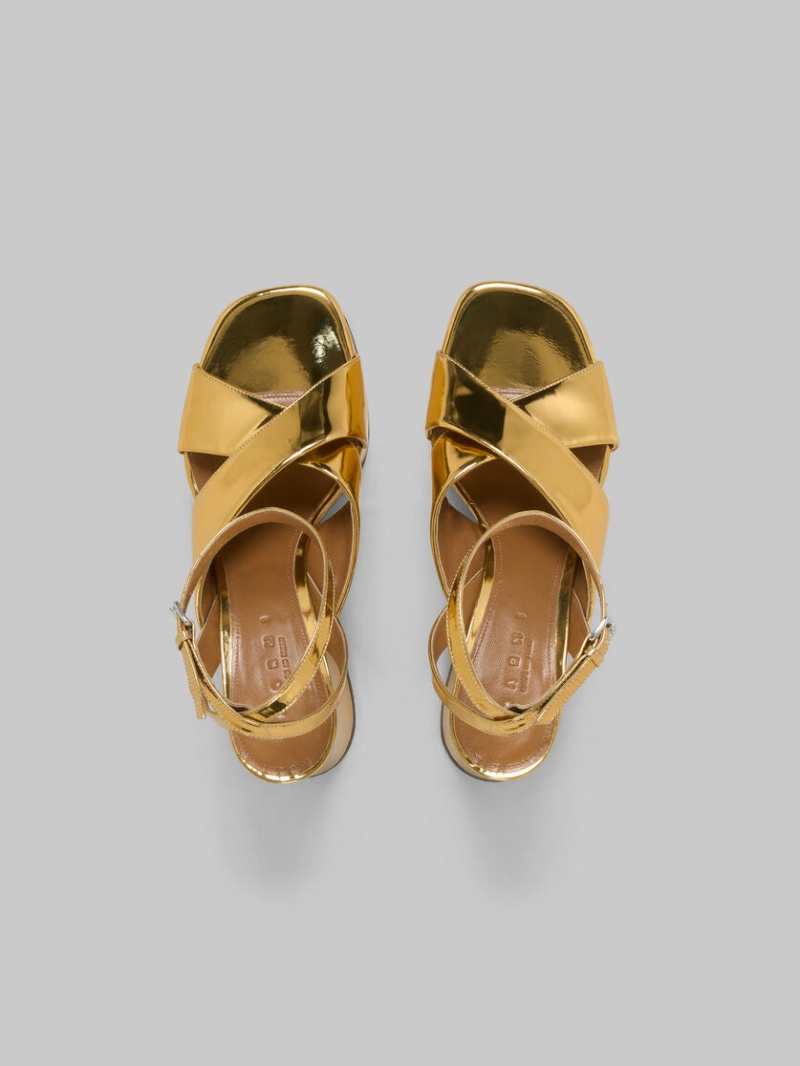 Marni Läder Platform Sandal Guld | ZSENQ27971