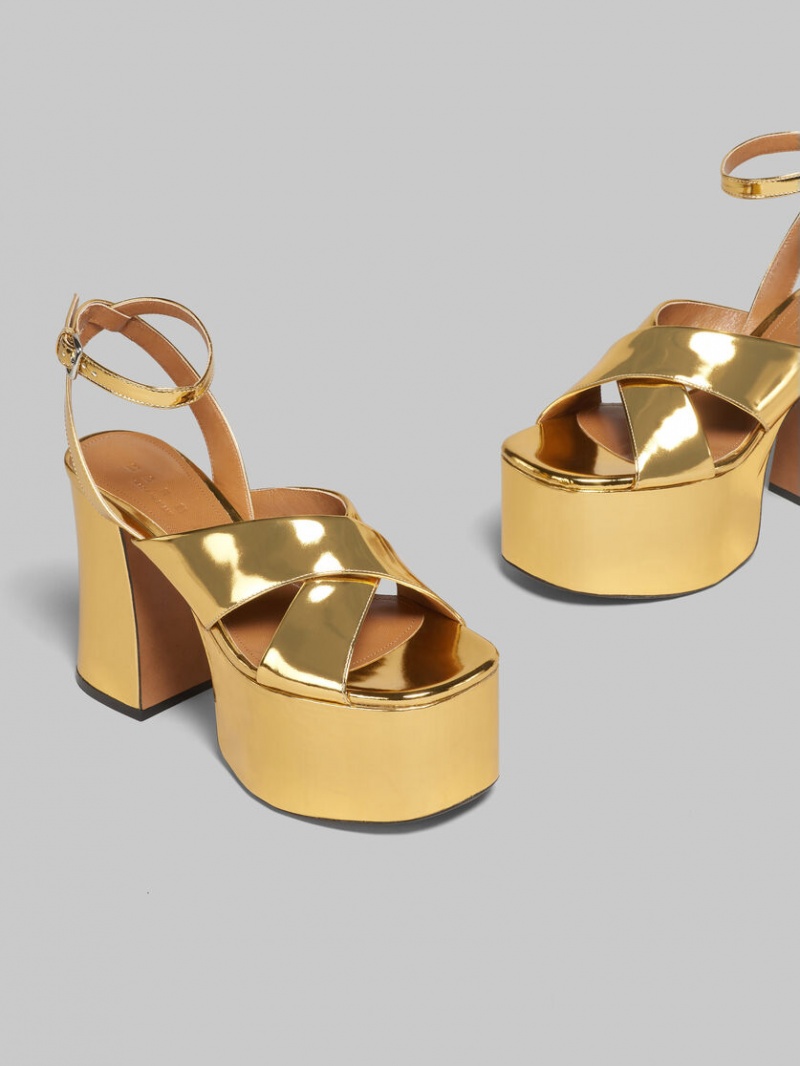 Marni Läder Platform Sandal Guld | ZSENQ27971