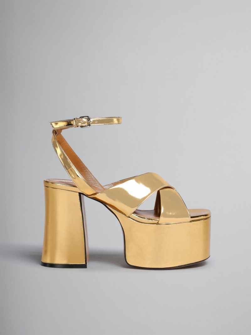 Marni Läder Platform Sandal Guld | ZSENQ27971