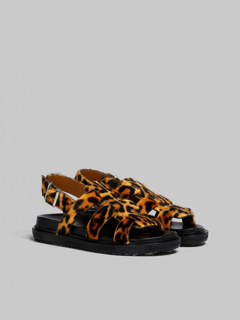 Marni Leopard-print Korta-hair Shearling Gladiator Sandal Leopard | DSEKV44725