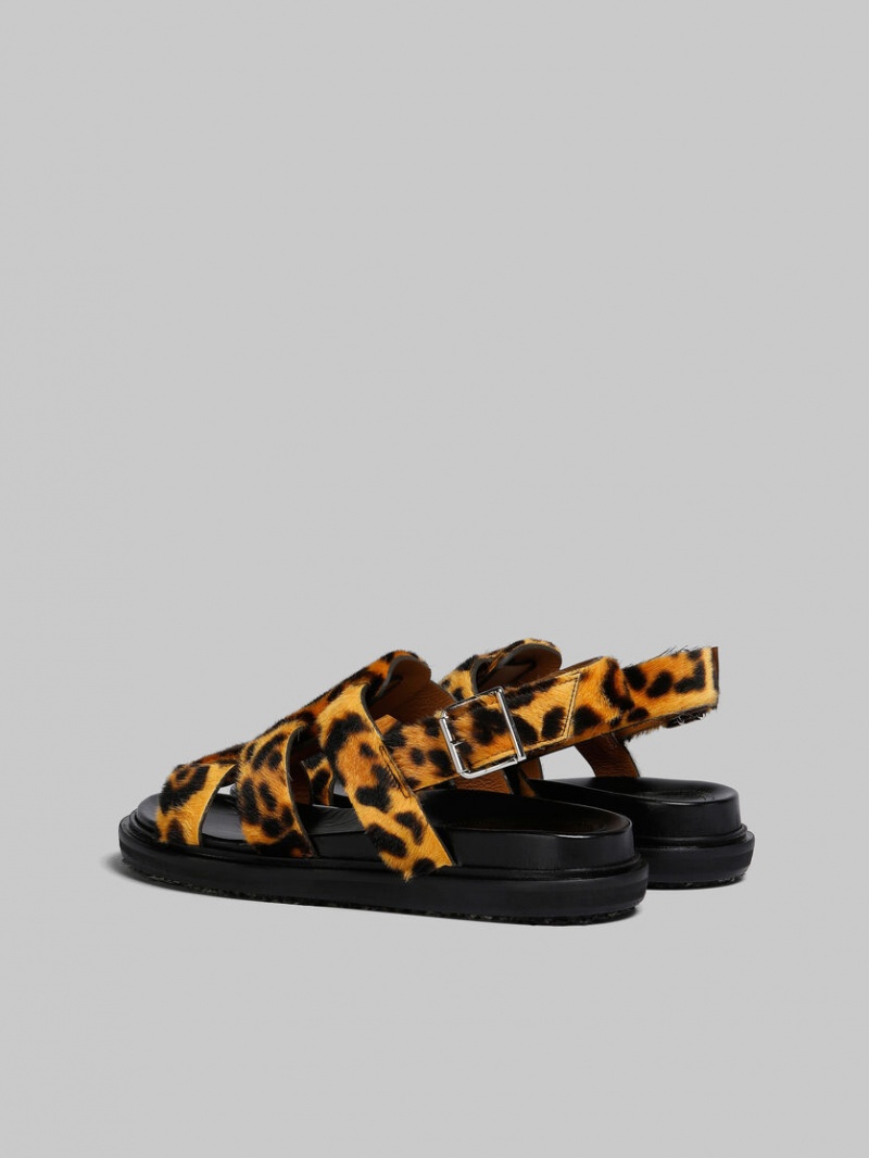 Marni Leopard-print Korta-hair Shearling Gladiator Sandal Leopard | DSEKV44725