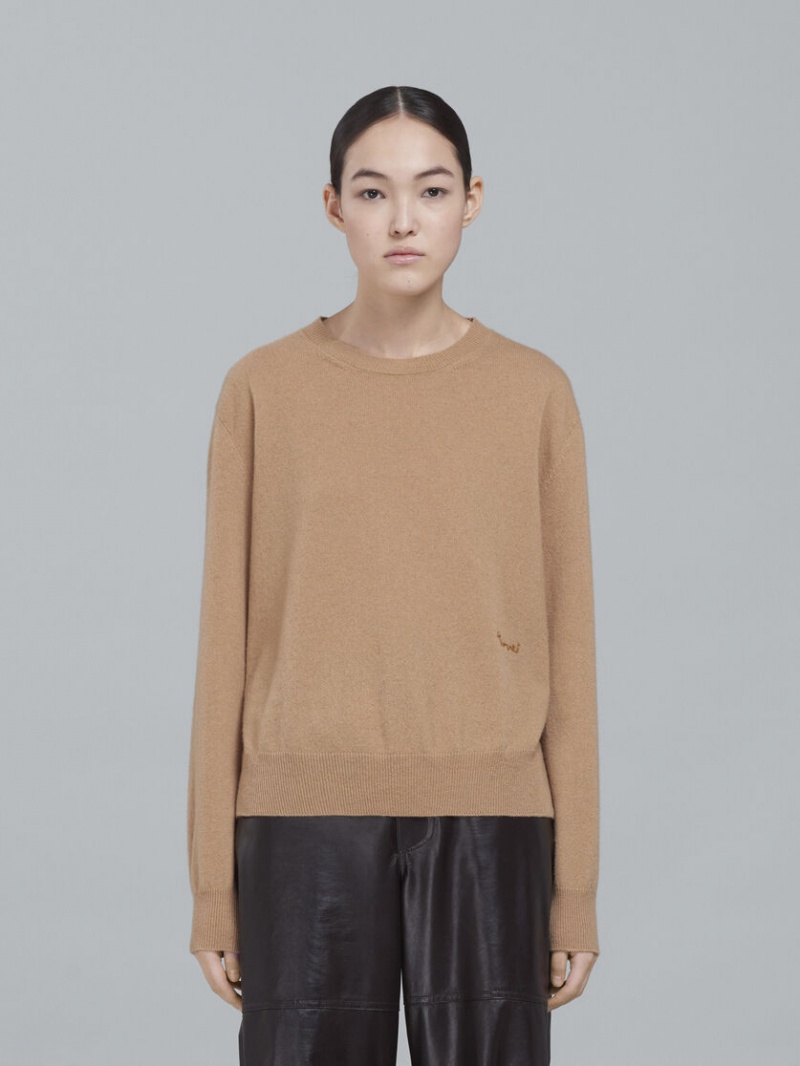 Marni Logo Cashmere Crewneck Tröja Beige | SEICD62127