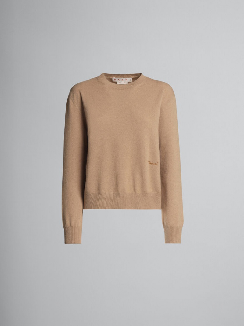 Marni Logo Cashmere Crewneck Tröja Beige | SEICD62127