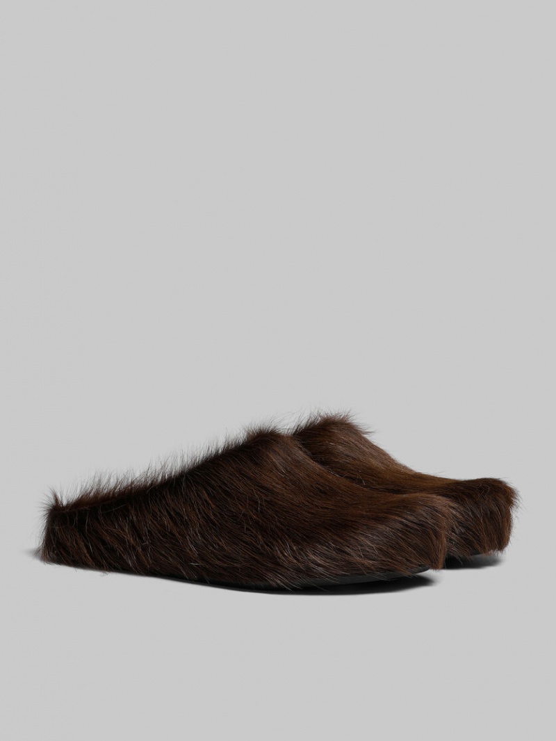 Marni Long Hair Calfskin Fussbett Sabot Mörkbruna | SEJBT62836