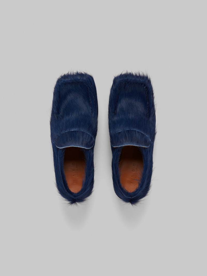 Marni Long Hair Calfskin Klackar Loafer Mörkblå | SEQCS29410