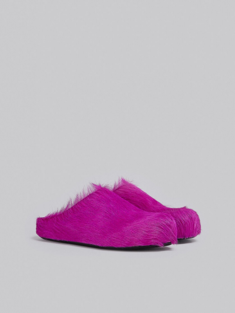 Marni Long-hair Calfskin Fussbett Sabot Fuchsia | SEJBT14156