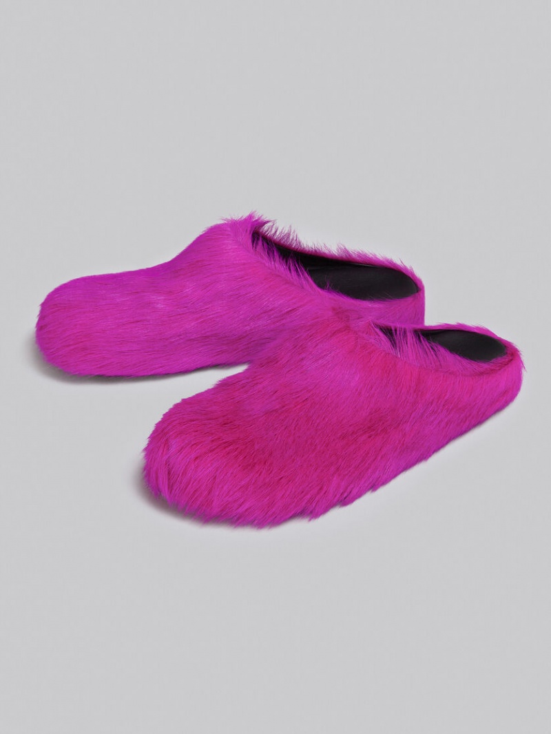 Marni Long-hair Calfskin Fussbett Sabot Fuchsia | SEJBT14156