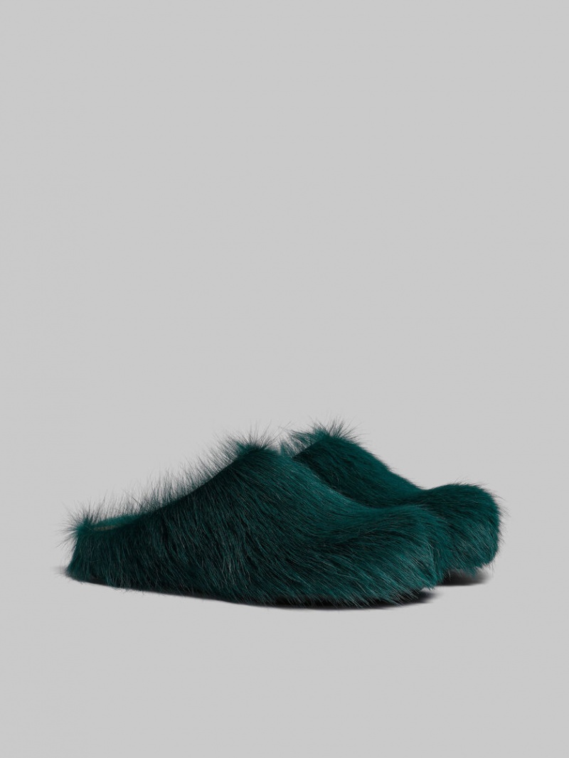 Marni Long-hair Calfskin Fussbett Sabot Gröna | SEDYB36317