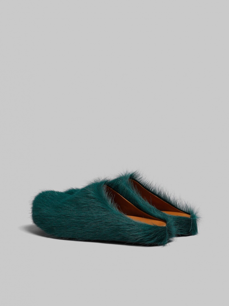 Marni Long-hair Calfskin Fussbett Sabot Gröna | SEDYB36317