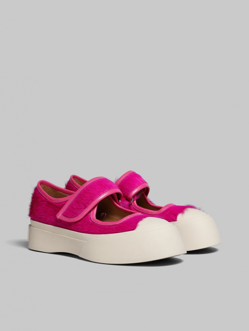 Marni Long-hair Calfskin Mary Jane Sneaker Fuchsia | QSEUV76217