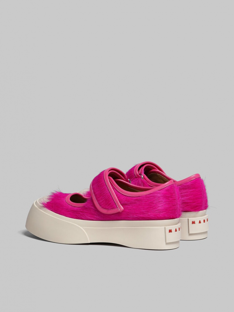 Marni Long-hair Calfskin Mary Jane Sneaker Fuchsia | QSEUV76217