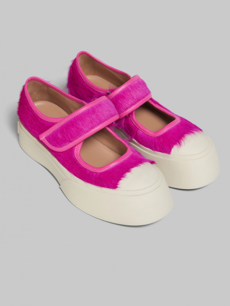 Marni Long-hair Calfskin Mary Jane Sneaker Fuchsia | QSEUV76217