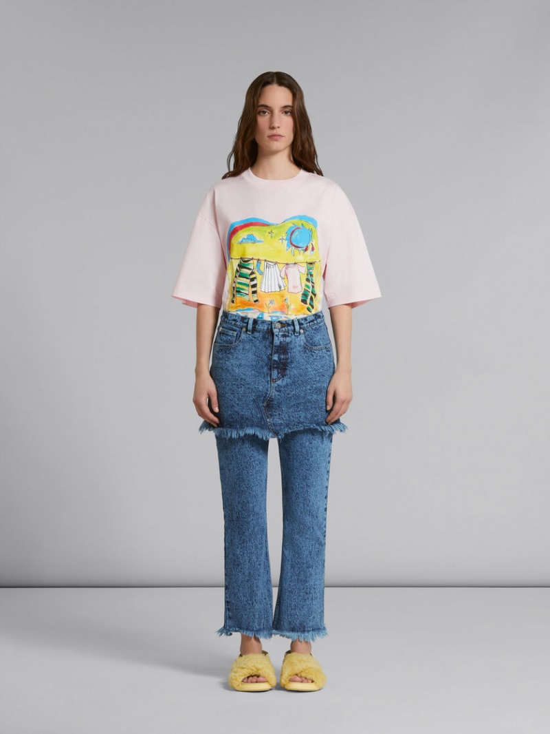 Marni Marbled Denim Trousers With Skirt Overlay Blå | SENZX61748