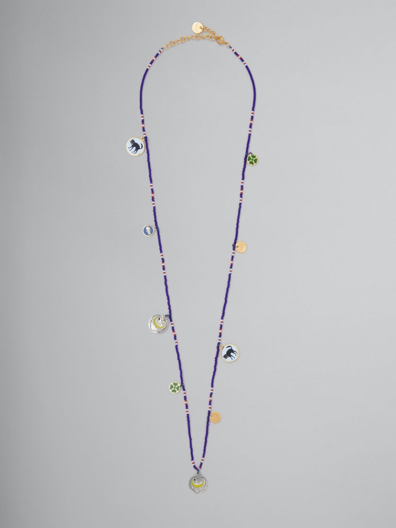 Marni Micro-bead Necklace With Disc Charms Lila | SSEVO67128