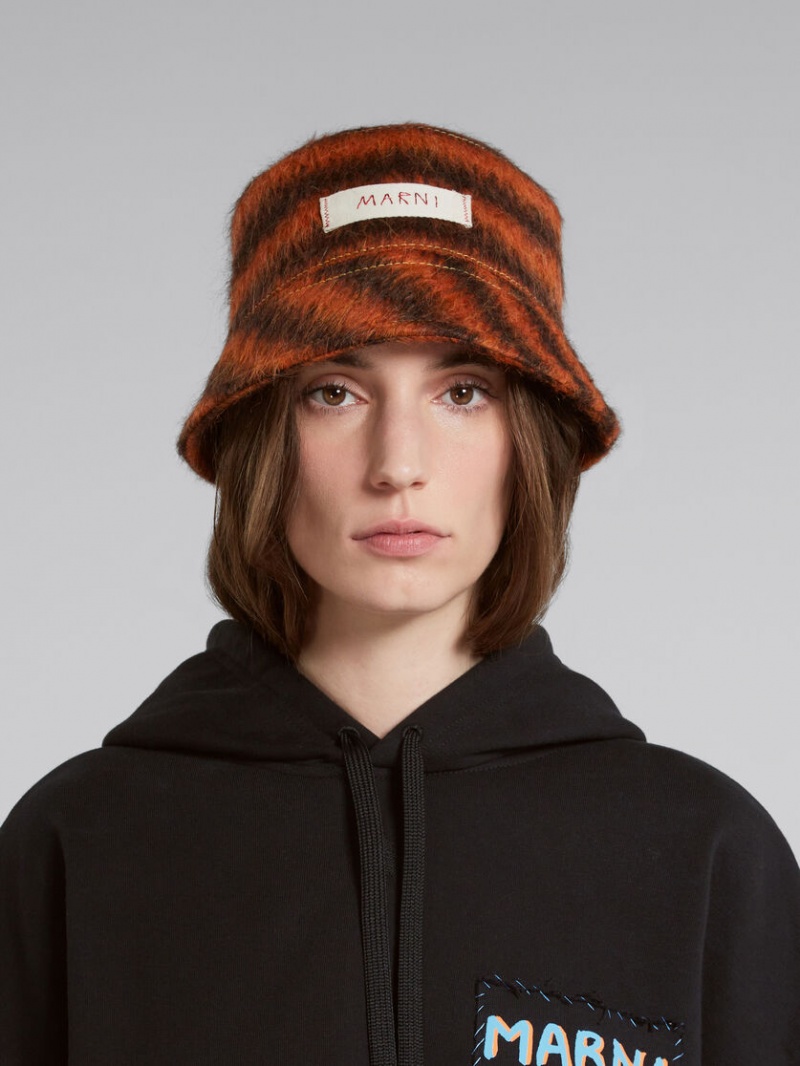 Marni Mohair And Alpaca Bucket Hat With Marni Patch Orange | SEZPD65552