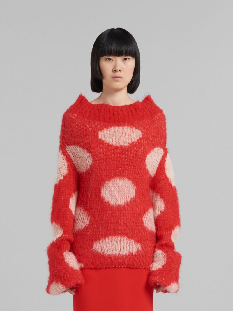 Marni Mohair Båt-neck Jumper With Polka Dots Röda | LSETR88669