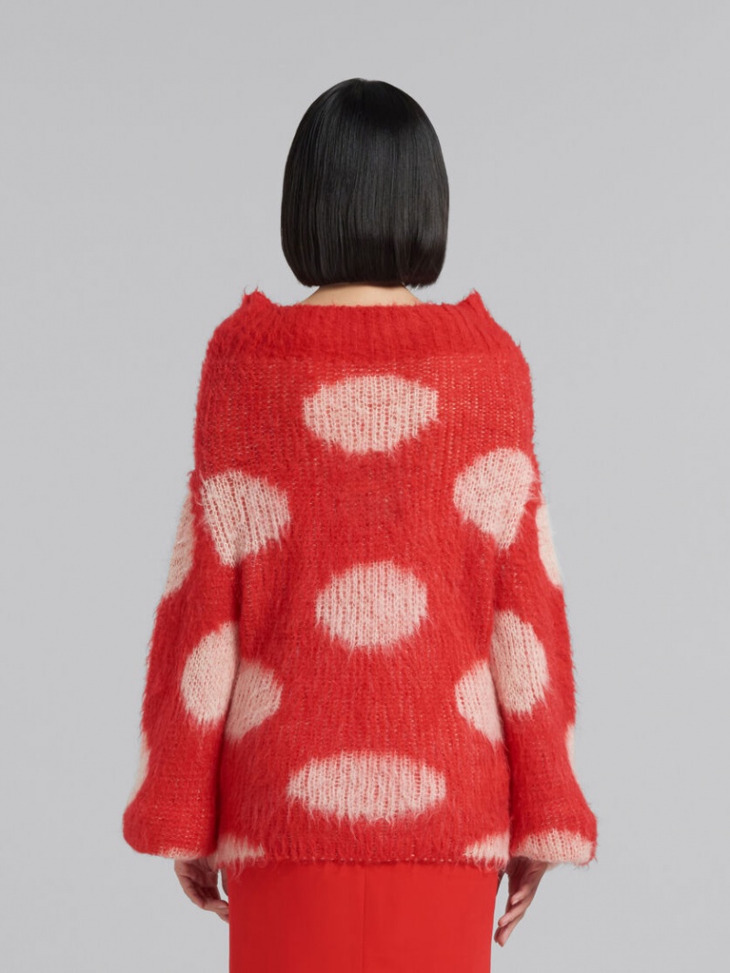 Marni Mohair Båt-neck Jumper With Polka Dots Röda | LSETR88669