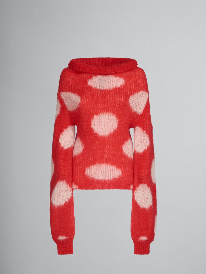 Marni Mohair Båt-neck Jumper With Polka Dots Röda | LSETR88669