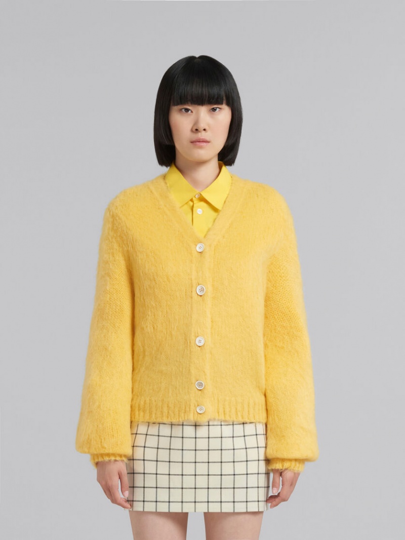 Marni Mohair V-neck Cardigan Gula | SEEGJ56817