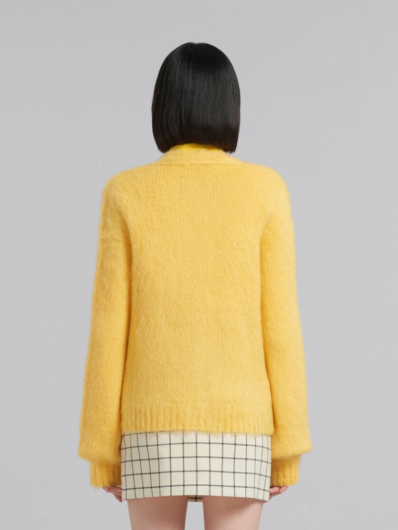 Marni Mohair V-neck Cardigan Gula | SEEGJ56817