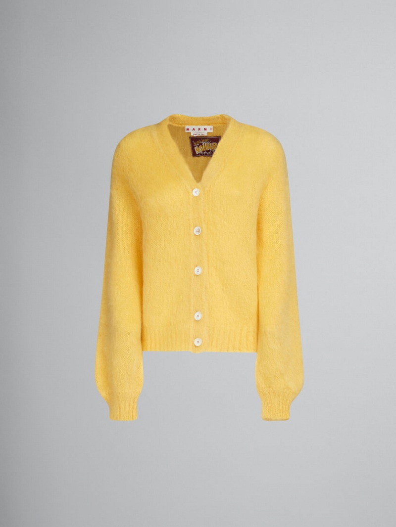 Marni Mohair V-neck Cardigan Gula | SEEGJ56817